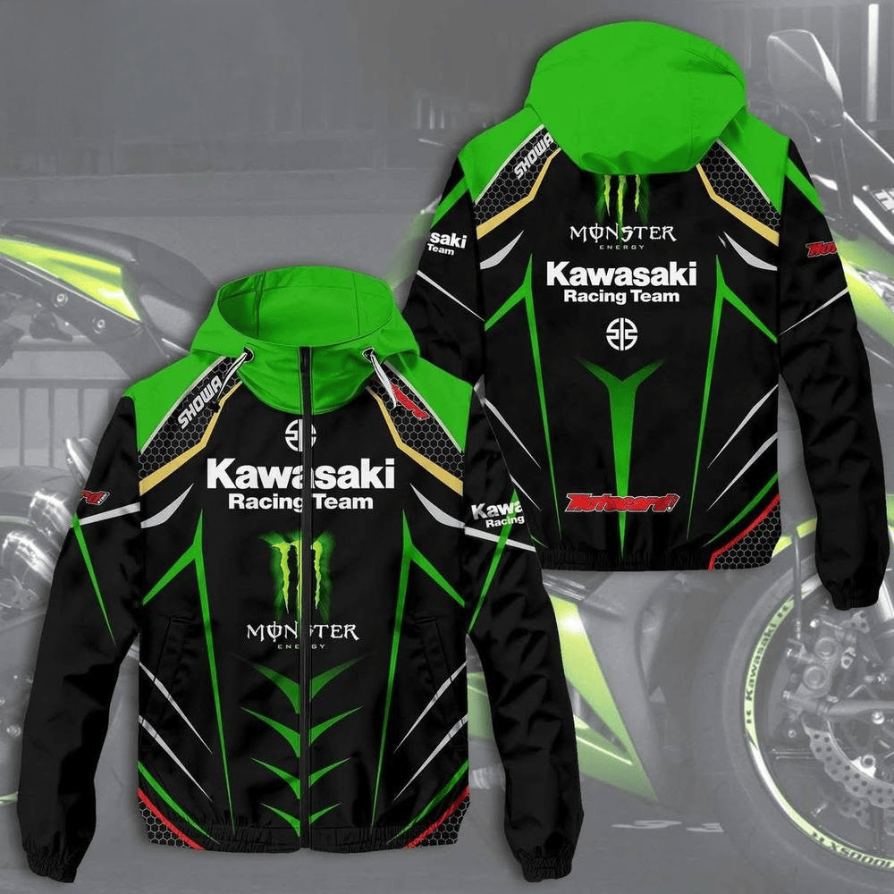 Monster x Kawasaki Racing Team Windbreaker Jacket Gifts For Racing Fans