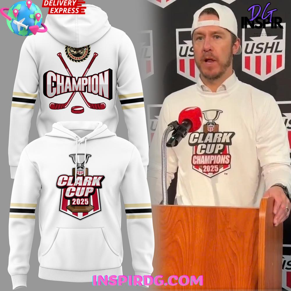 Muskegon Lumberjacks 2025 USHL Clark Cup Performance White Hoodie Premium Merchandise