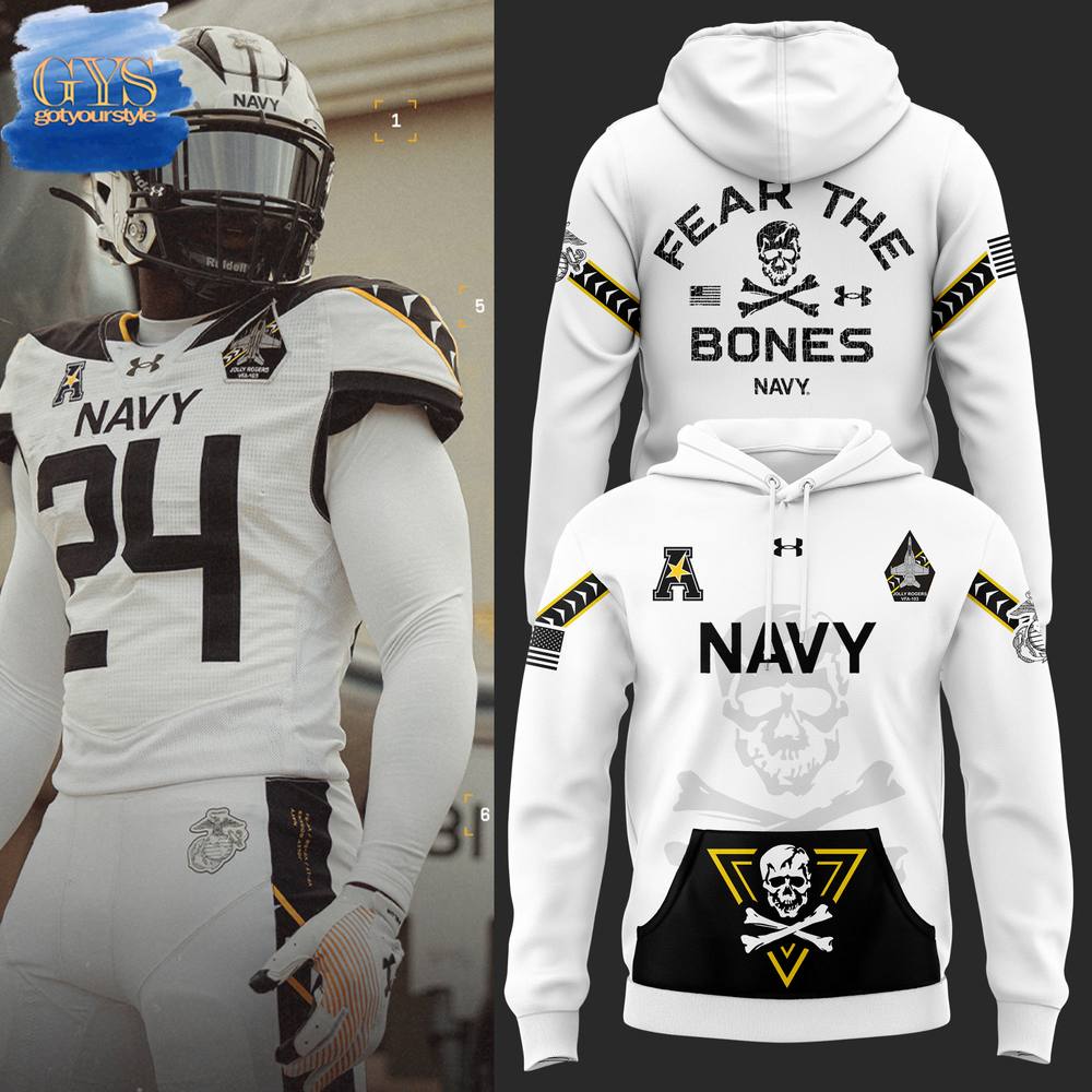 Navy Midshipmen 2024 Rivalry Fear The Bones White Hoodie Gift For Sport Music Fans