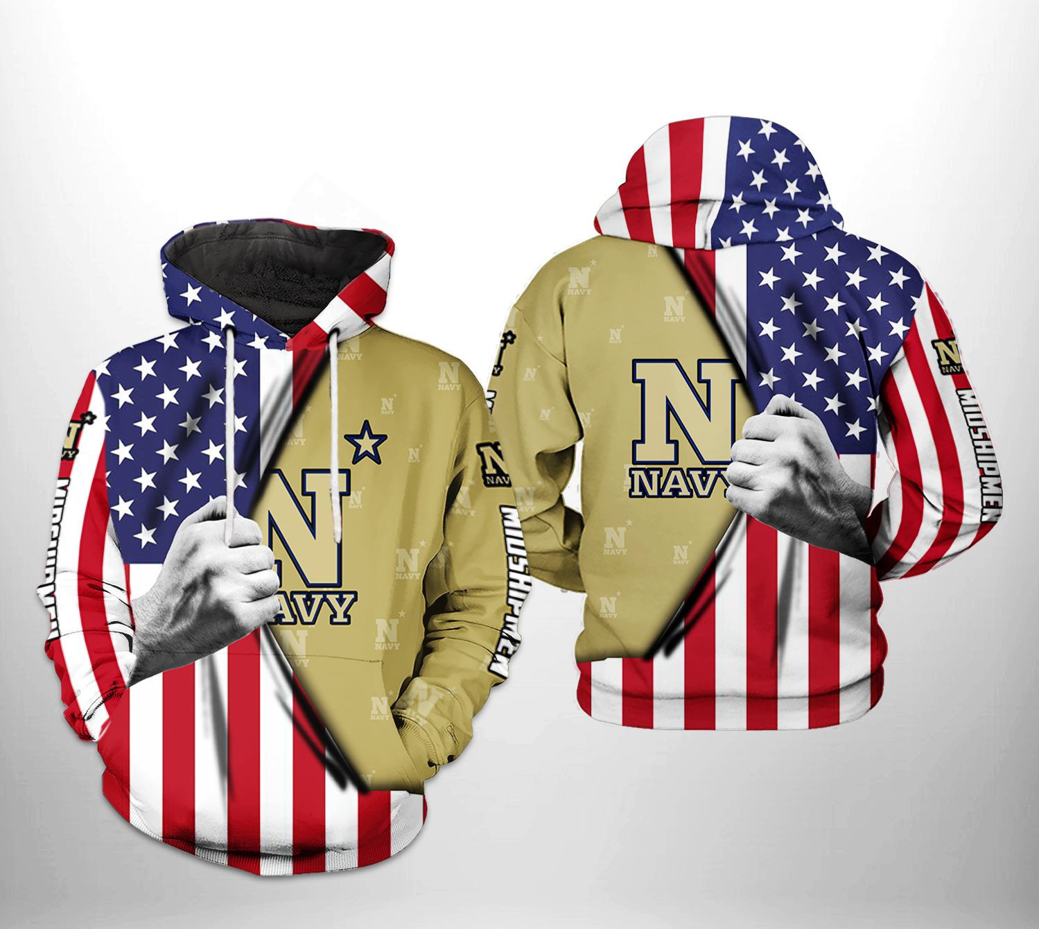 Navy Midshipmen NCAA US Flag Hoodie  Zip Hoodie