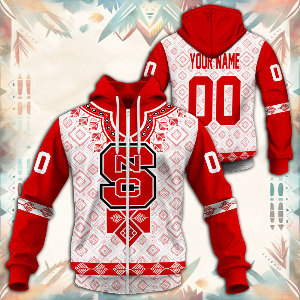 NC State Wolfpack Native Tribal Custom Name And Number 3D printed Sweatshirt Hoodie Zipped Hoodie
