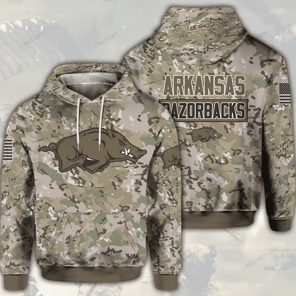 NCAA Arkansas Razorbacks Camouflage 3D Hoodie NCAA