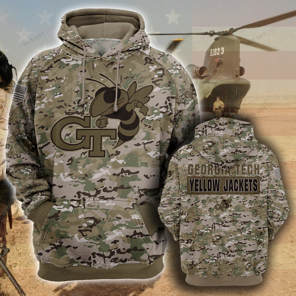 NCAA Georgia Tech Yellow Jackets Camouflage 3D Hoodie MTD2T2