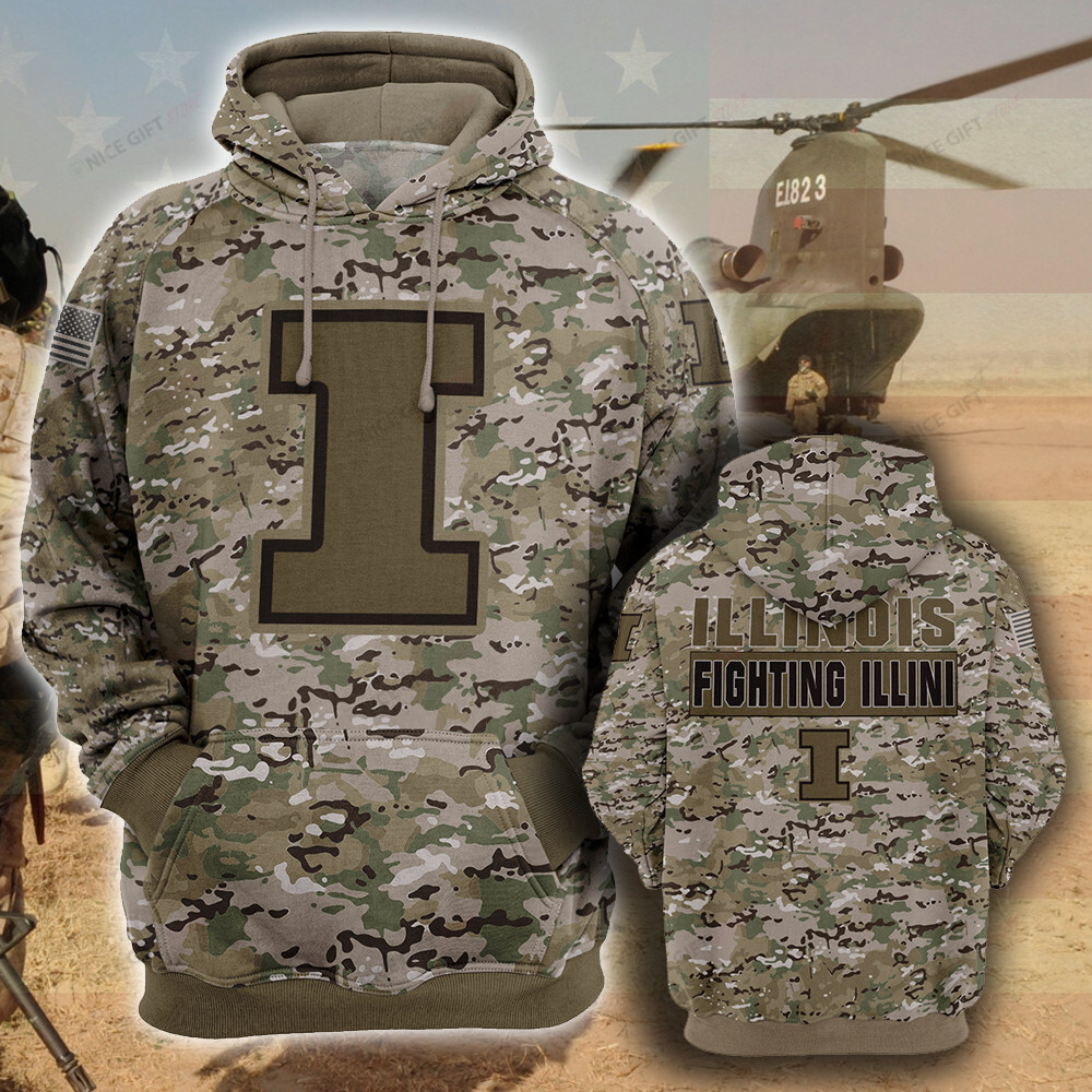NCAA Illinois Fighting Illini Camouflage 3D Hoodie MTD2T2