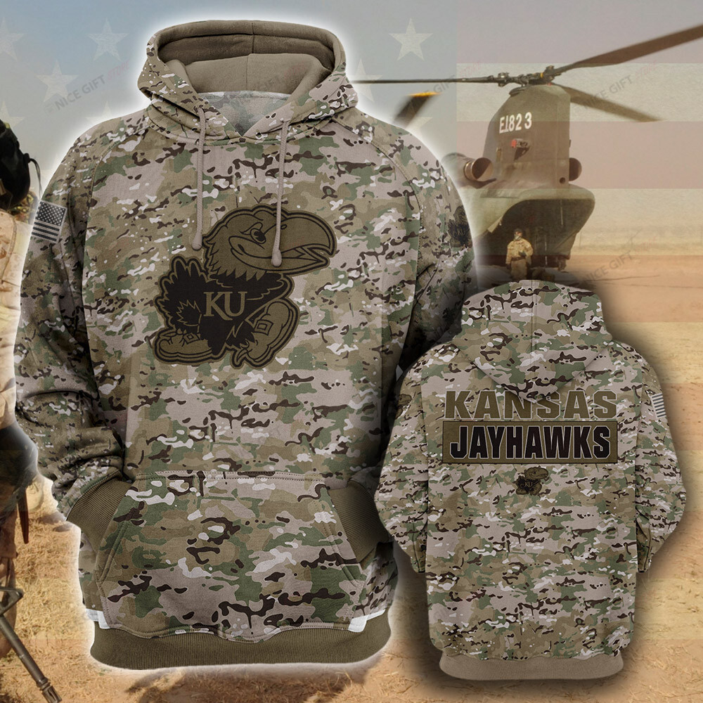 NCAA Kansas Jayhawks Camouflage 3D Hoodie MTD2T2