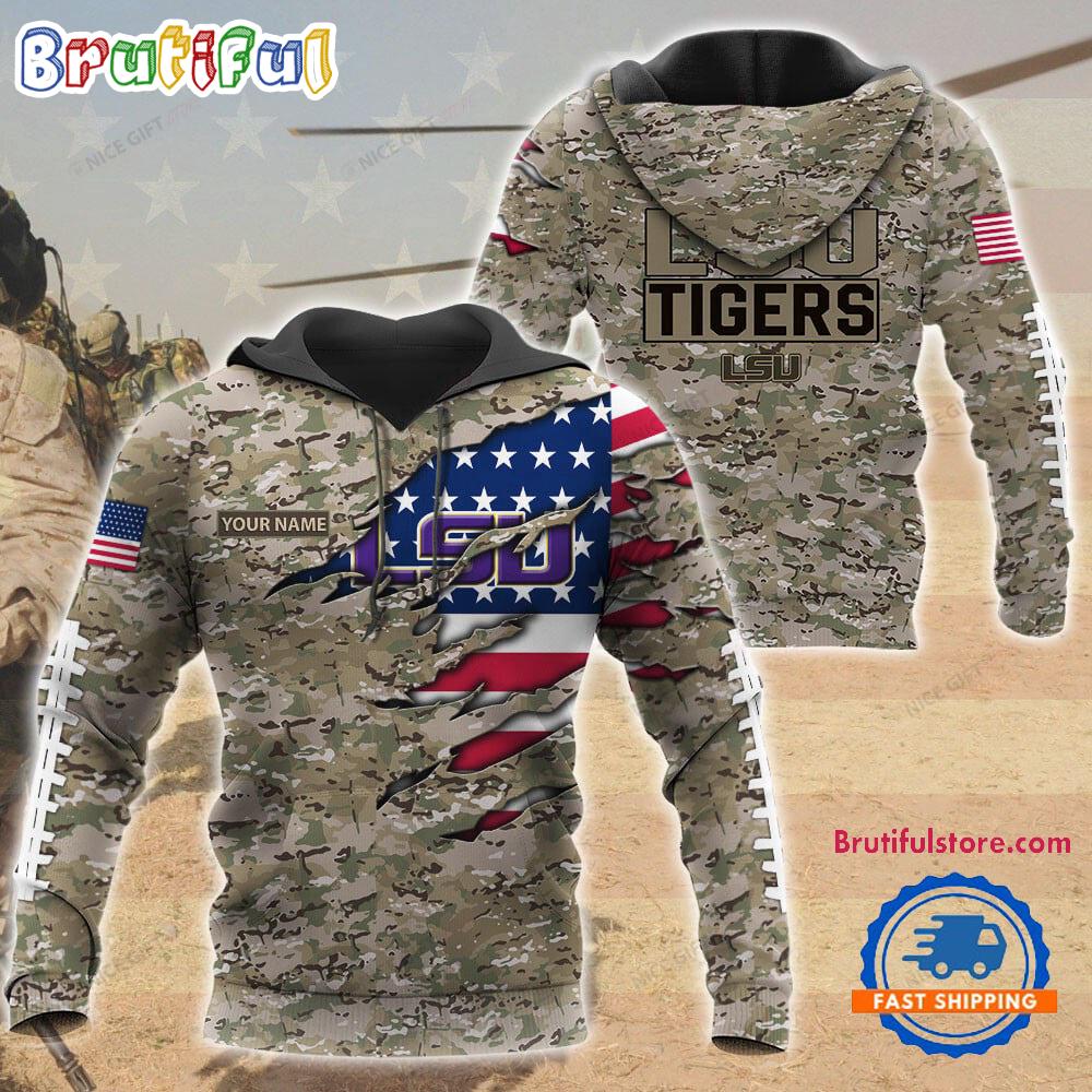 NCAA LSU Tigers Military Veterans Camouflage Hoodie