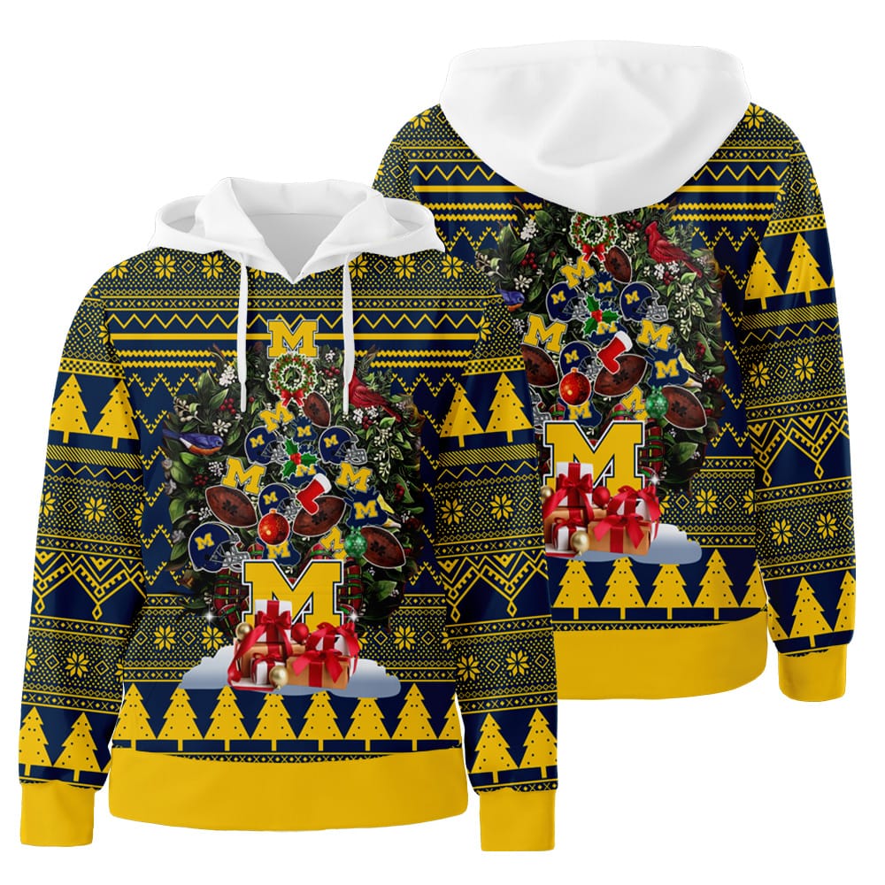 Ncaa Michigan Wolverines Tree Christmas 3D All Over Print Hoodie, Zip-Up Hoodie Gift For Sport Music Fans