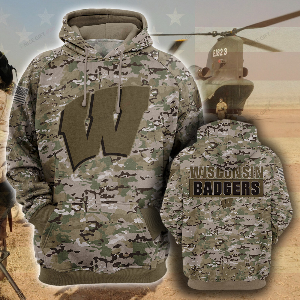 NCAA Wisconsin Badgers Camouflage 3D Hoodie MTD2T2