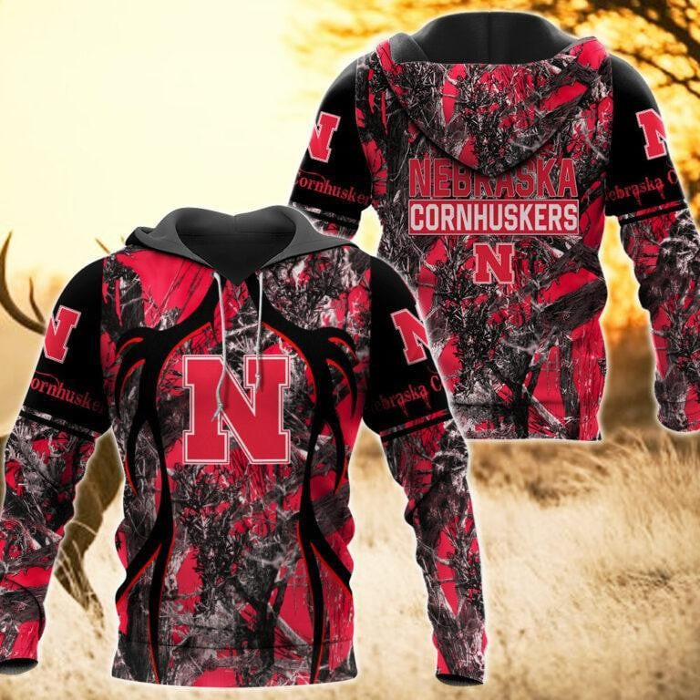 Nebraska Cornhuskers Camo Hunting 3D printed Sweatshirt, Hoodie, Zipped Hoodie Gift For Sport Music Fans