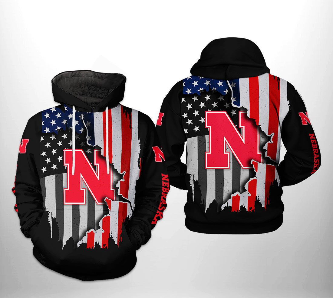 Nebraska Cornhuskers NCAA US Flag Hoodie Zip Hoodie