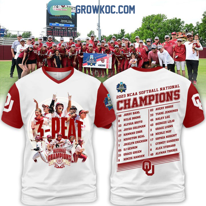 New 2025 2023 Softball Champions 3 Peat Oklahoma Sooners White Design Custom Hoodie T Shirt