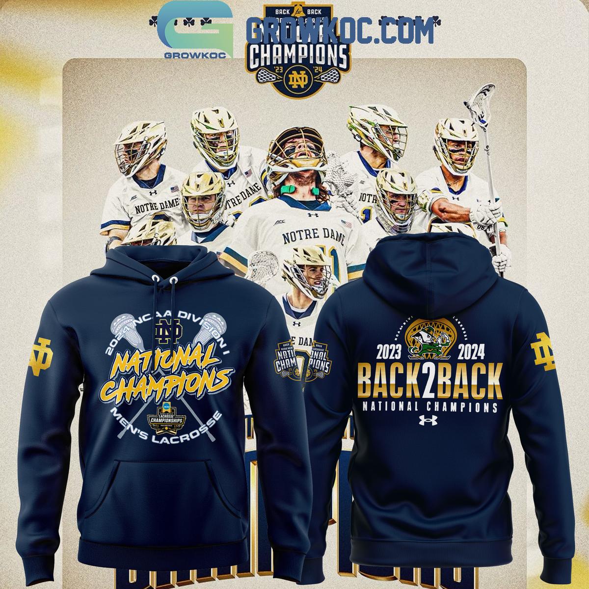 New 2025 2024 Notre Dame Fighting Irish NCAA Division Mens Lacrosse Champions Custom Hoodie Shirt