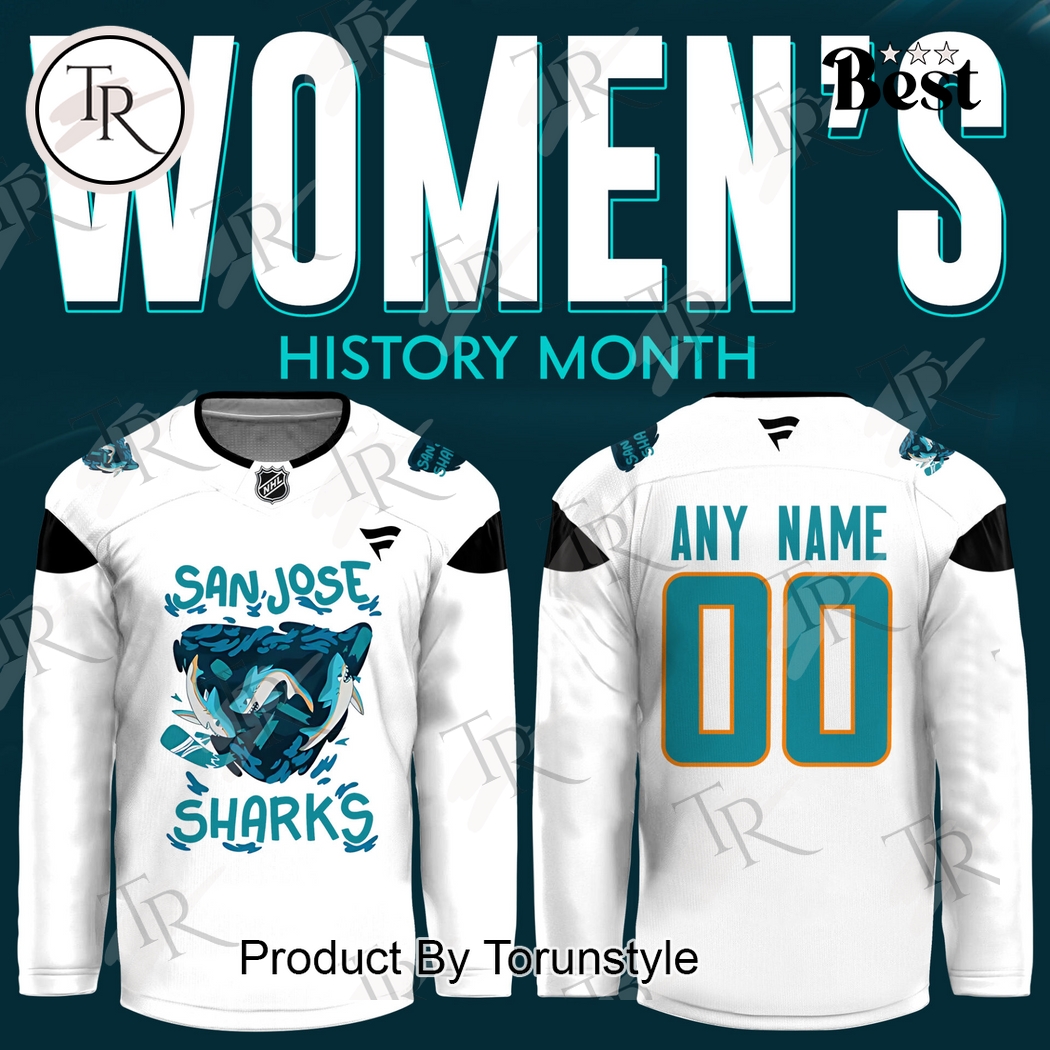 New 2025 2025 San Jose Sharks Women's History Month Name Custom Hockey Jersey Fan Gift - All Over Printed
