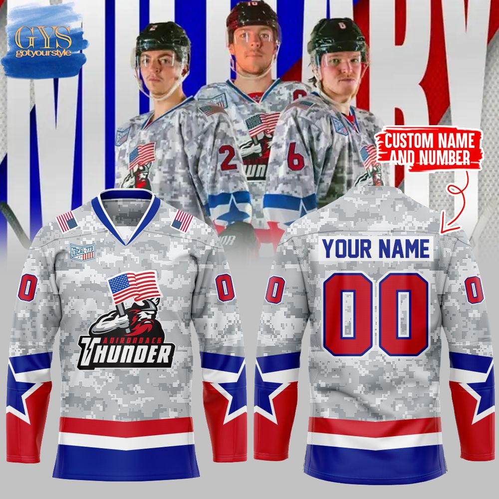 New 2025 Adirondack Thunder Military Appreciation 2024 Custom Hockey Jersey Fan Gift - All Over Printed