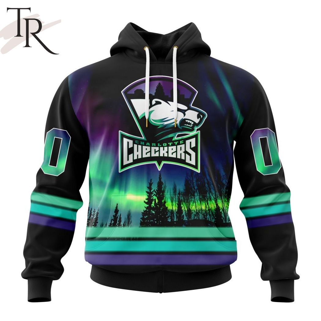 New 2025 AHL Charlotte Checkers Special Design With Northern Lights Custom Hoodie