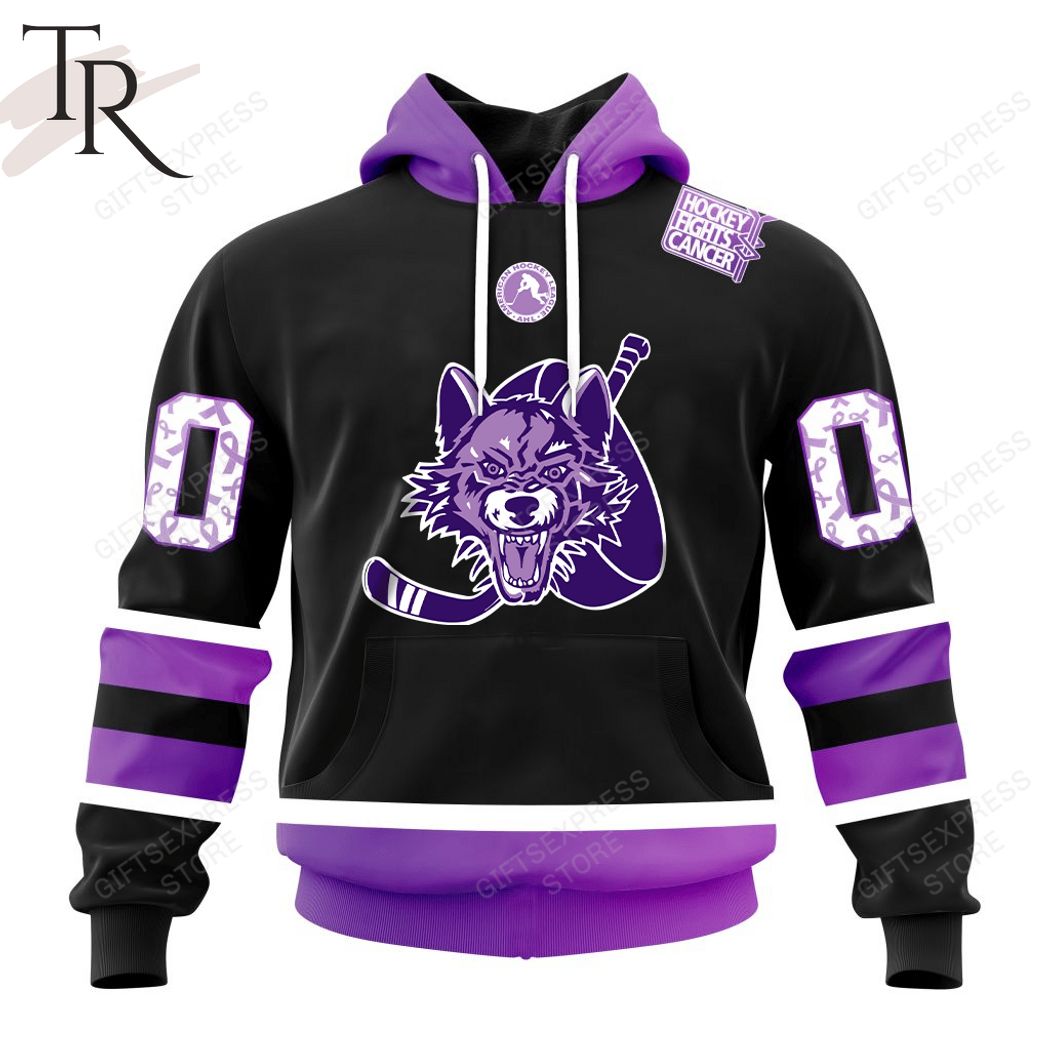 New 2025 AHL Chicago Wolves Black Hockey Fights Cancer Custom Hoodie