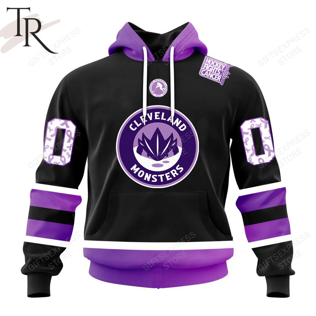 New 2025 AHL Cleveland Monsters Black Hockey Fights Cancer Custom Hoodie