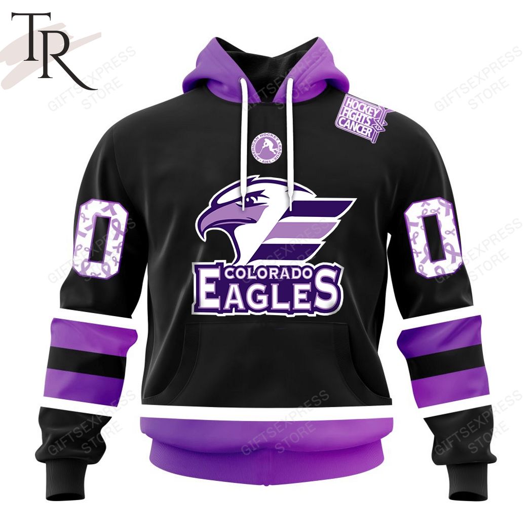 New 2025 AHL Colorado Eagles Black Hockey Fights Cancer Custom Hoodie