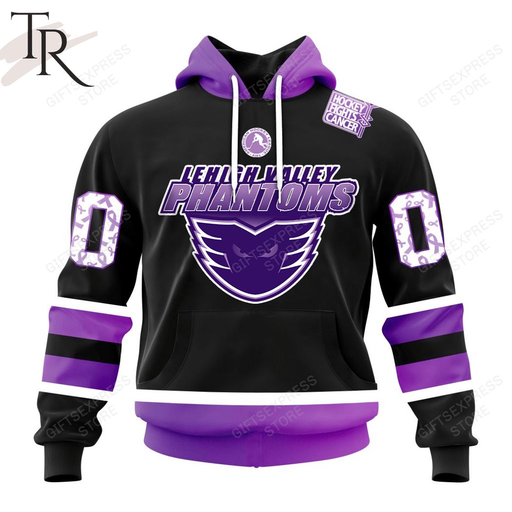New 2025 AHL Lehigh Valley Phantoms Black Hockey Fights Cancer Custom Hoodie