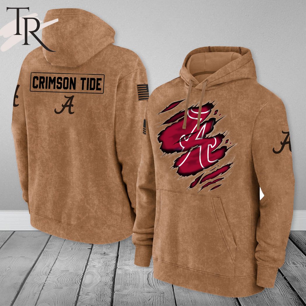 New 2025 Alabama Crimson Tide NCAA Salute To Service Club Pullover - Brown - Custom Hoodie