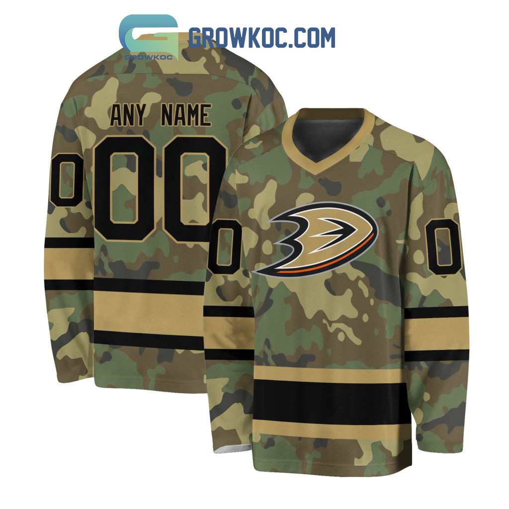 New 2025 Anaheim Ducks Special Camo Veteran Design Personalized Custom Hockey Jersey Fan Gift - All Over Printed