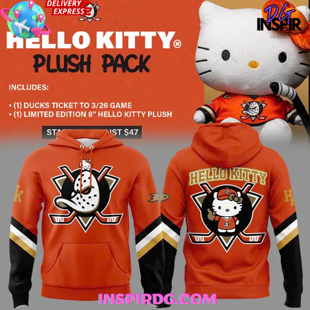 New 2025 Anaheim Ducks x Hello Kitty Plush Pack Special Custom Hoodie
