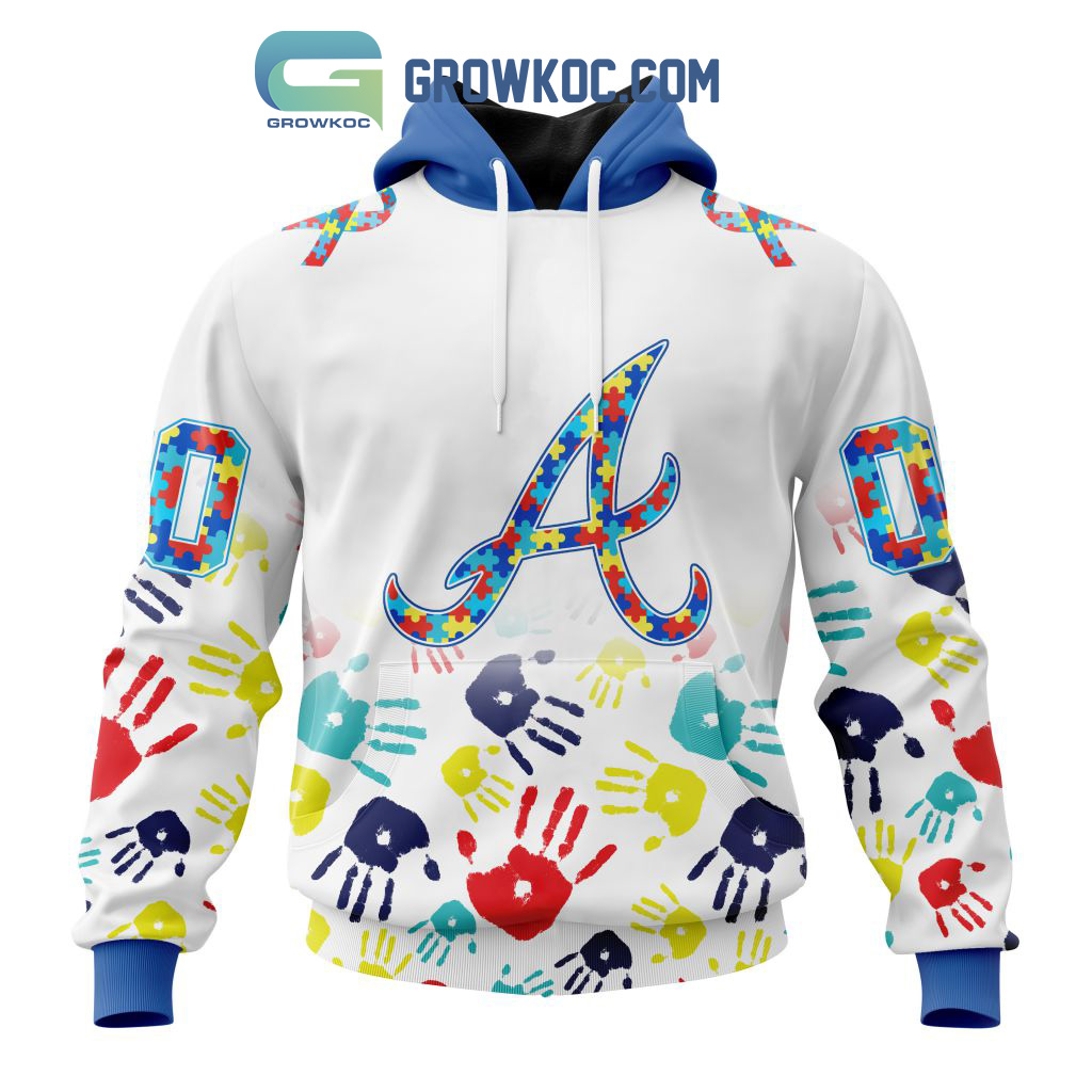 New 2025 Atlanta Braves MLB Autism Awareness Hand Design Personalized Custom Hoodie T Shirt