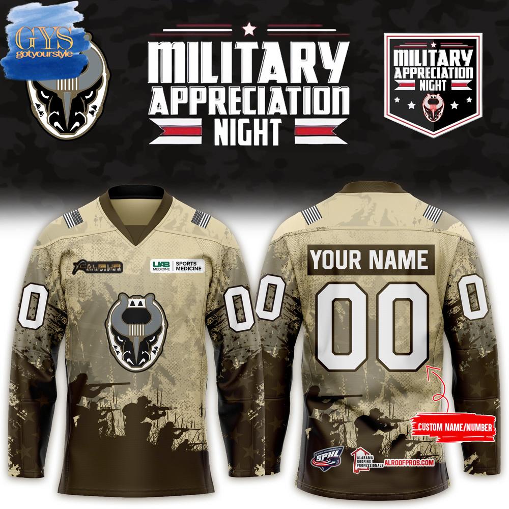 New 2025 Birmingham Bulls Military Appreciation Night Custom Hockey Jersey Fan Gift - All Over Printed
