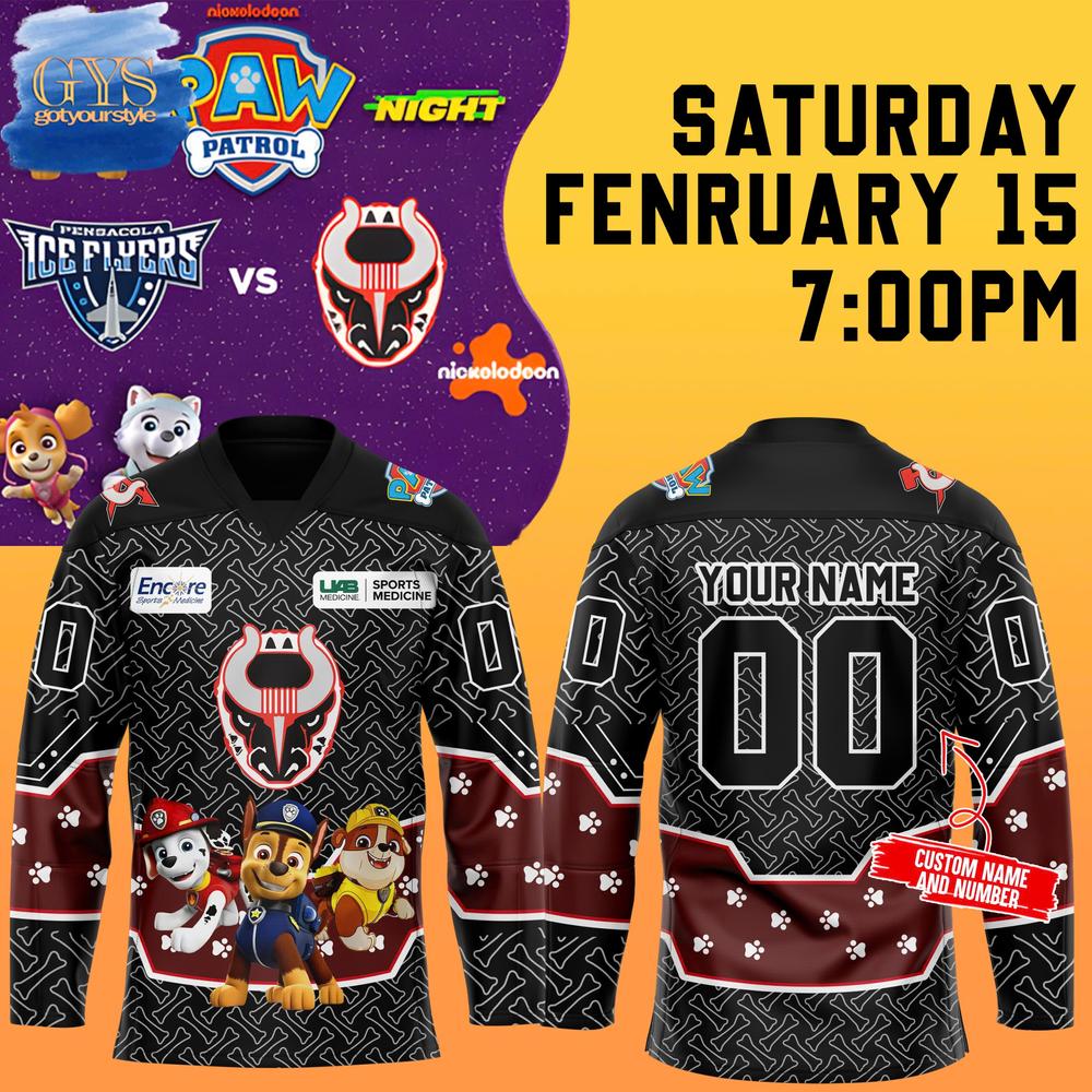 New 2025 Birmingham Bulls Paw Patrol Night Custom Hockey Jersey Fan Gift - All Over Printed