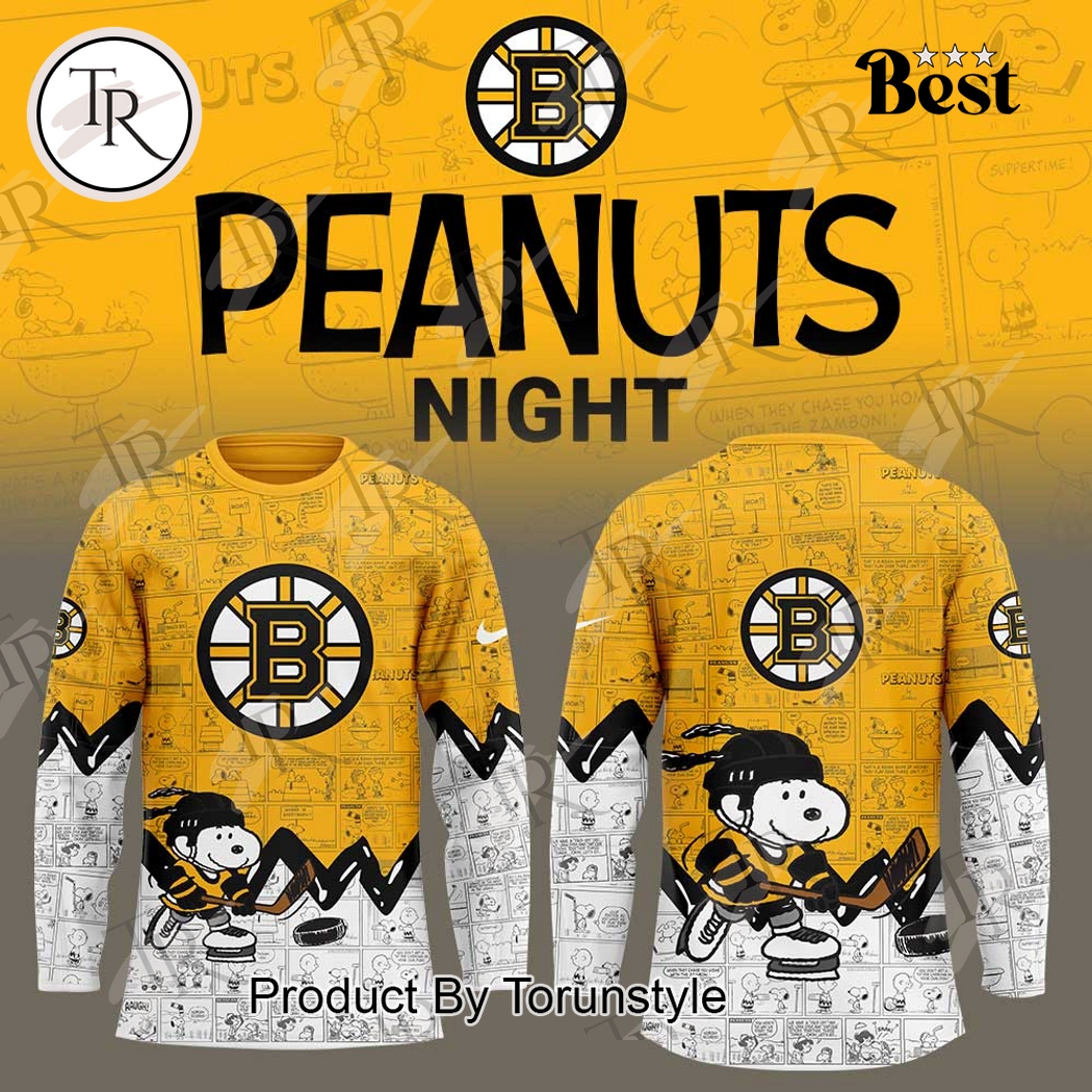 New 2025 Boston Bruins Peanuts Night 2025 75th Anniversary Custom Hockey Jersey Fan Gift - All Over Printed