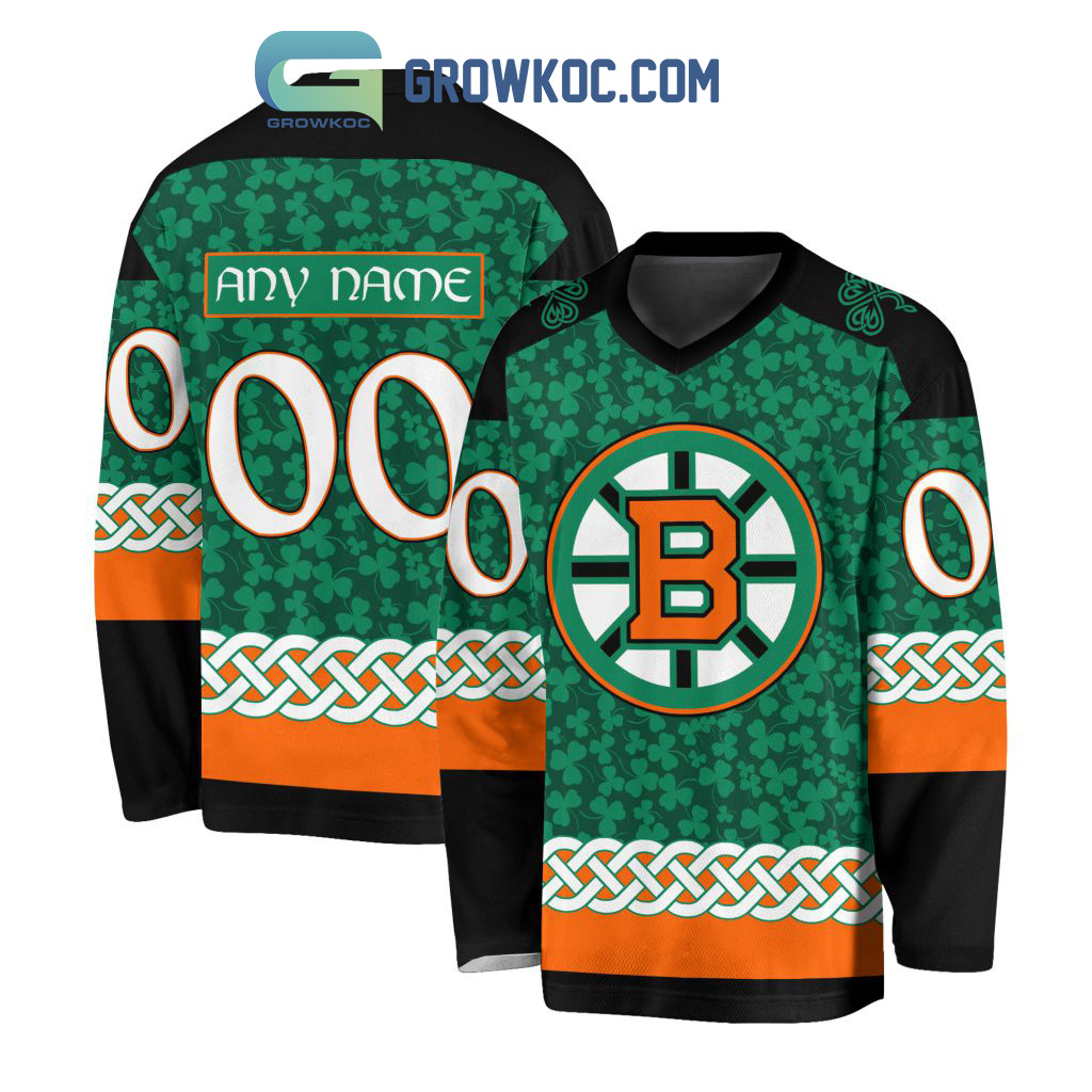 New 2025 Boston Bruins St.Patrick's Day Personalized Long Sleeve Custom Hockey Jersey Fan Gift - All Over Printed