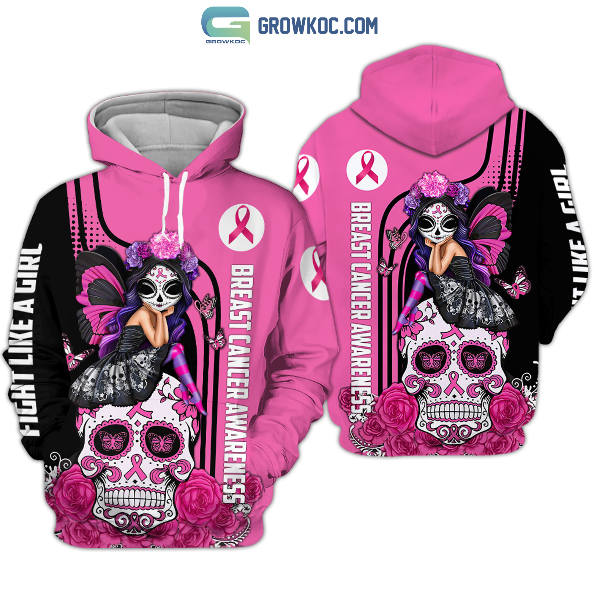 New 2025 Breast Cancer Awareness Skull Butterfly Custom Hoodie T Shirt