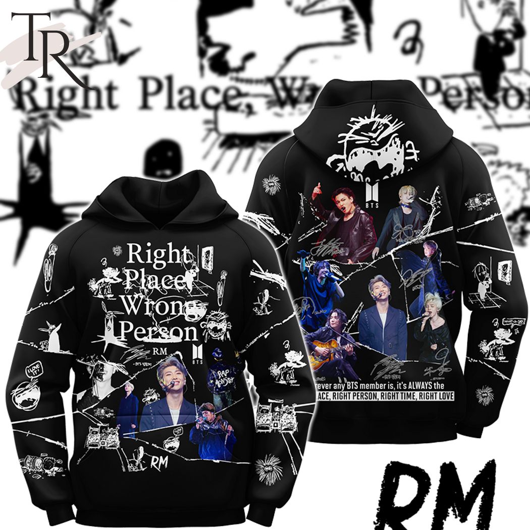 New 2025 BTS RM Right Place Wrong Person 3D Unisex Custom Hoodie