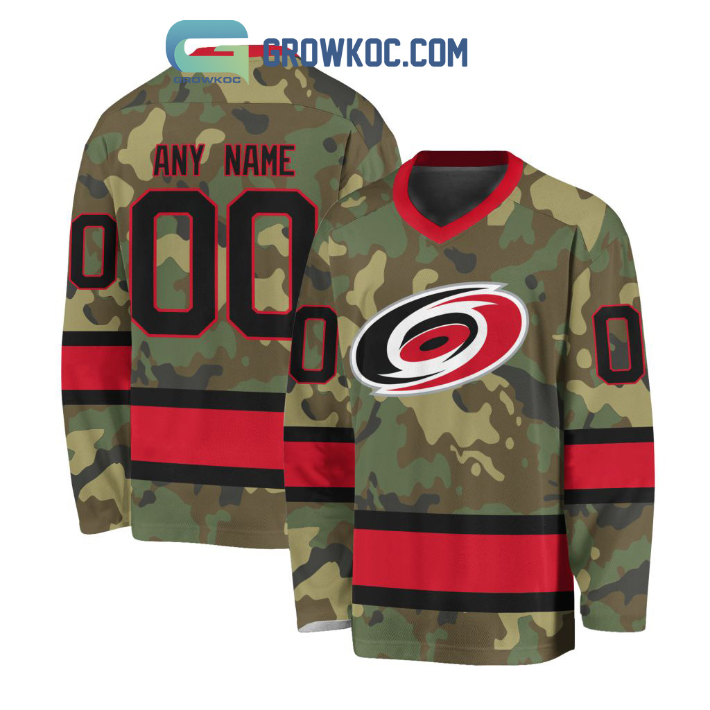 New 2025 Carolina Hurricanes Special Camo Veteran Design Personalized Custom Hockey Jersey Fan Gift - All Over Printed