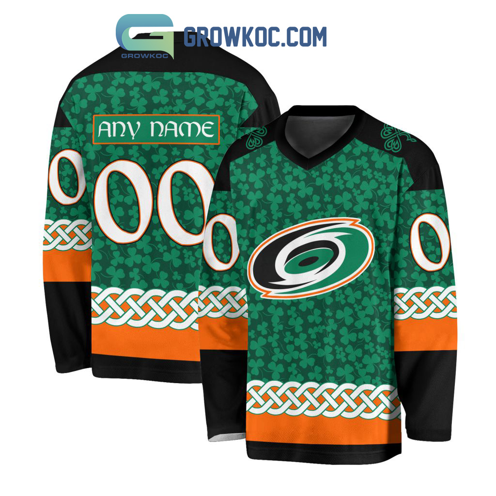 New 2025 Carolina Hurricanes St.Patrick's Day Personalized Long Sleeve Custom Hockey Jersey Fan Gift - All Over Printed