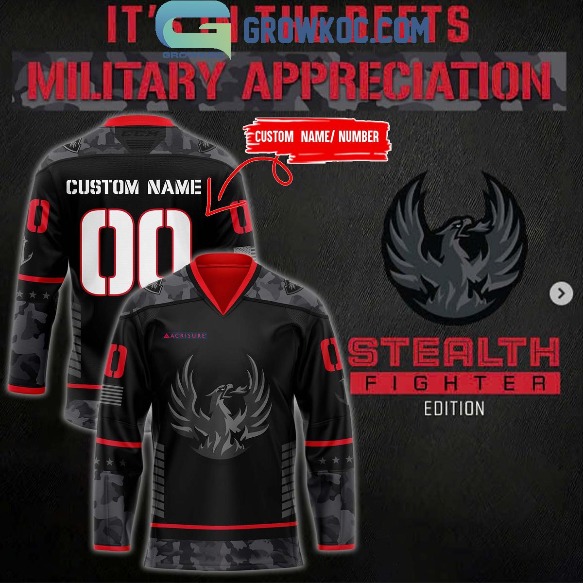 New 2025 Coachella Valley Firebirds Stealth Fighter Military 2024 Personalized Custom Hockey Jersey Fan Gift - All Over Printed