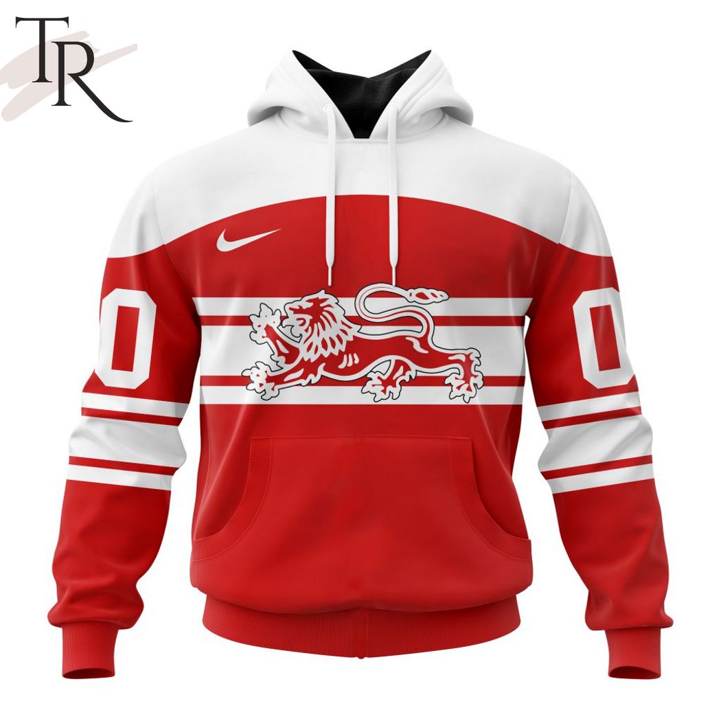 New 2025 Denmark National Ice Hockey Personalized Red Kits Custom Hoodie