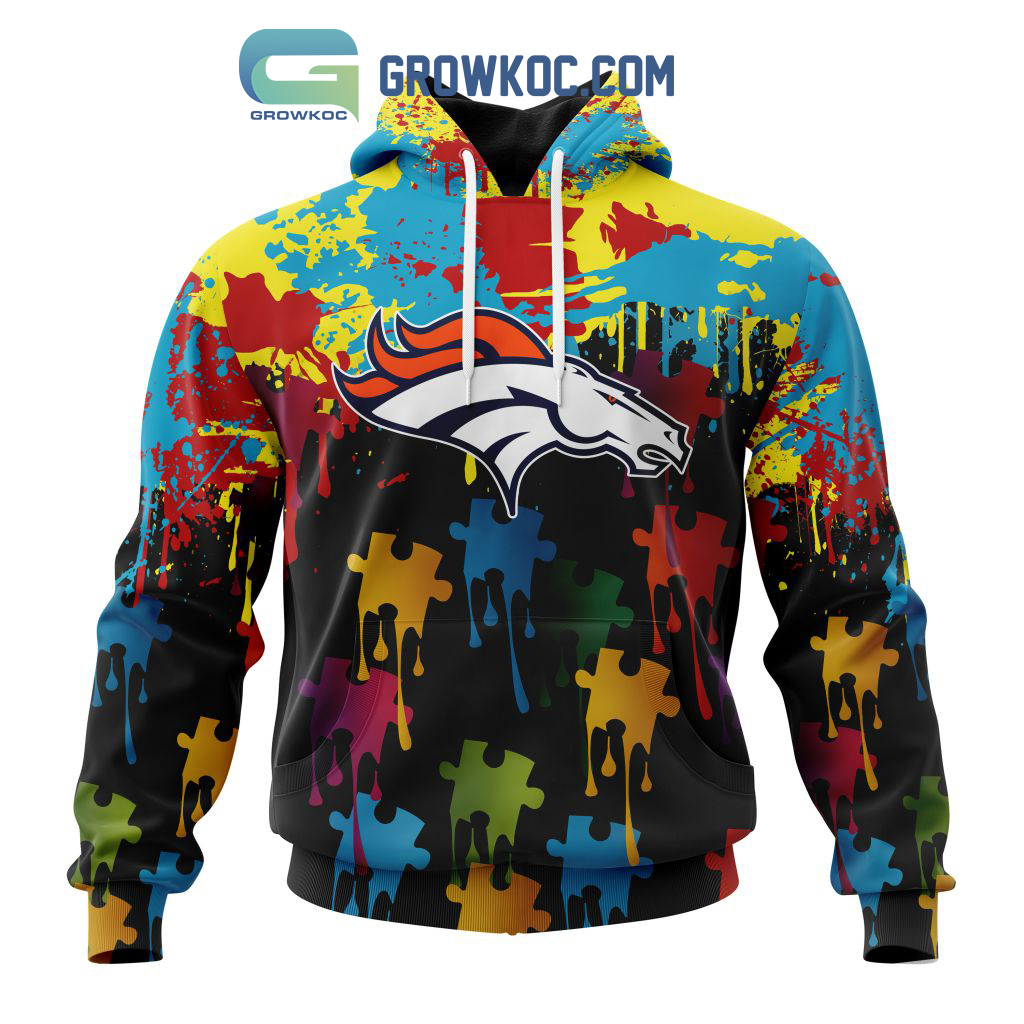New 2025 Denver Broncos Personalized Autism Awareness Puzzle Painting Custom Hoodie Shirts