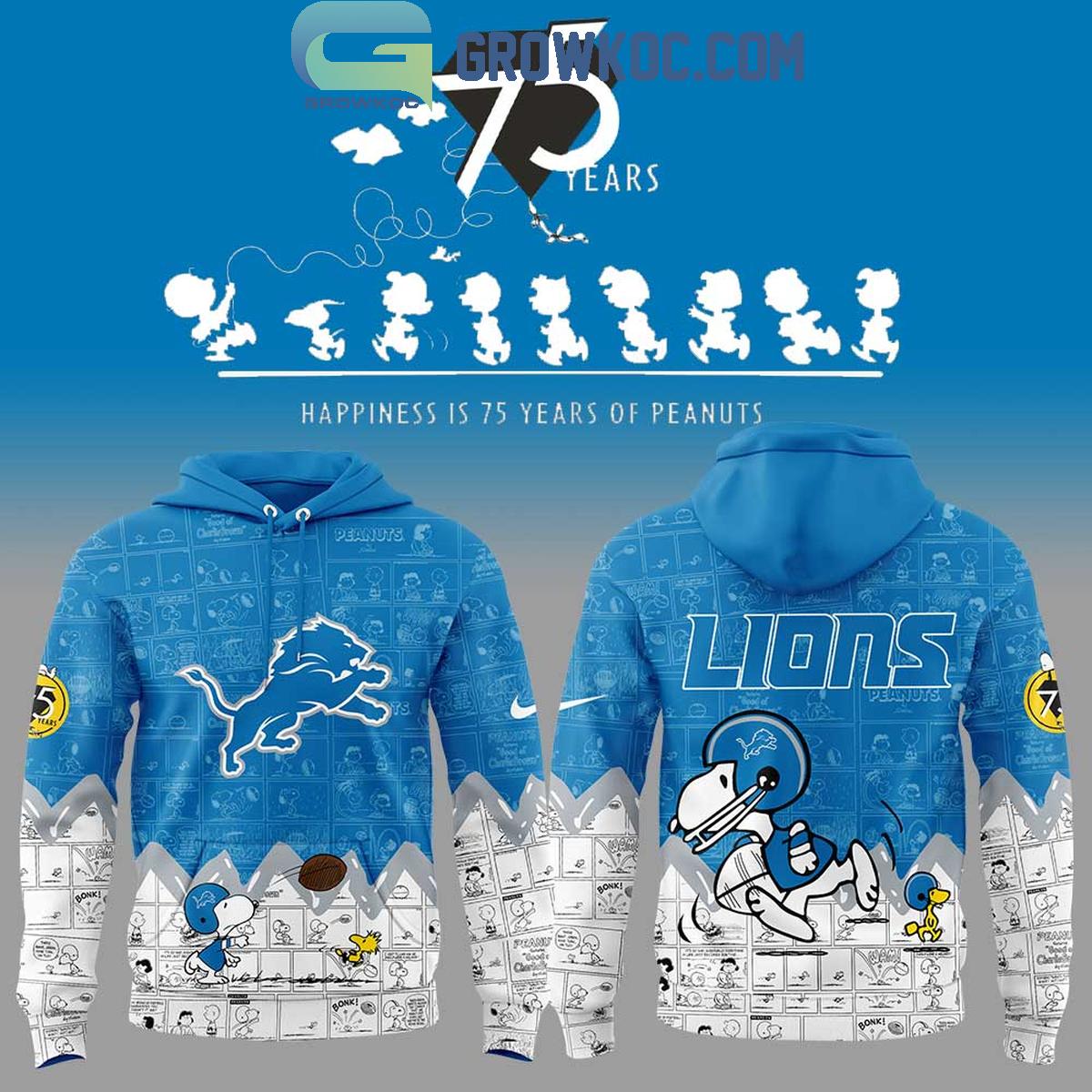 New 2025 Detroit Lions 75th Anniversary Snoopy Peanuts Custom Hoodie T Shirt