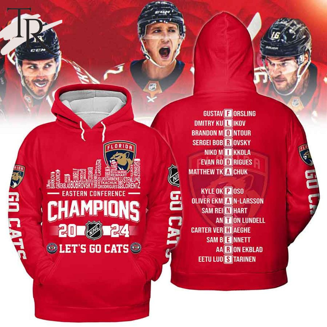 New 2025 Eastern Conference Champions 2024 Florida Panthers Lets Go Cats Custom Hoodie - Red
