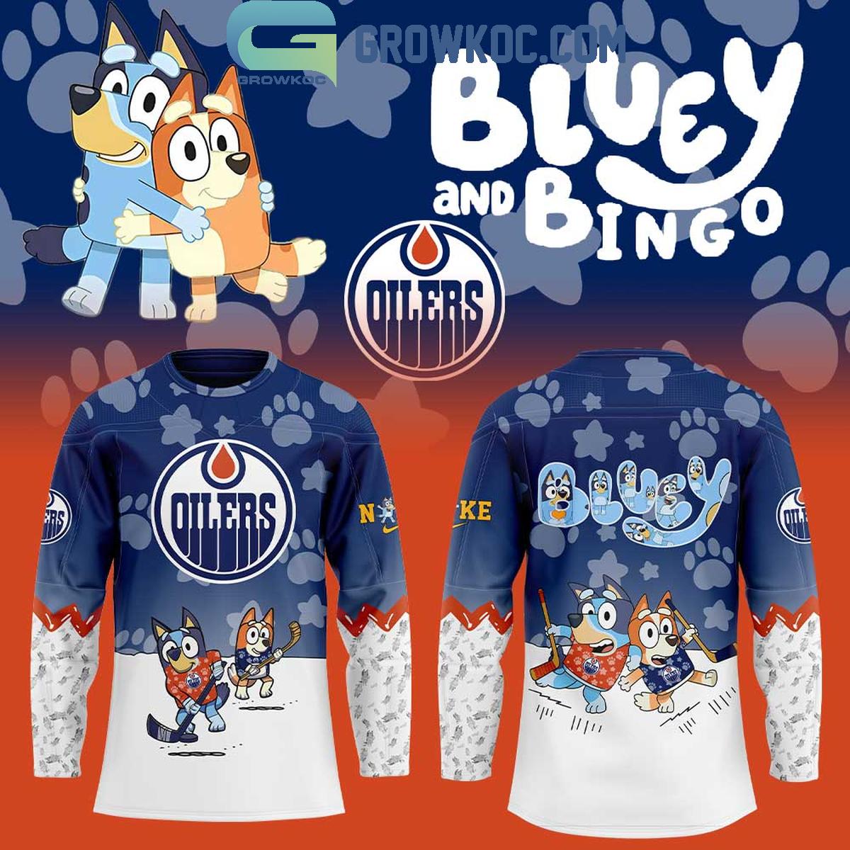 New 2025 Edmonton Oilers Bluey And Bingo 2025 Custom Hockey Jersey Fan Gift - All Over Printed