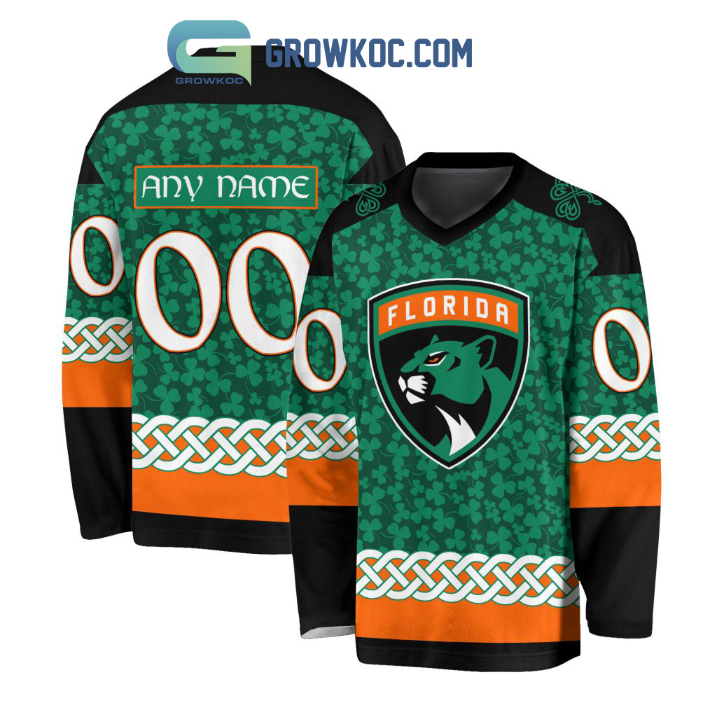 New 2025 Florida Panthers St.Patrick's Day Personalized Long Sleeve Custom Hockey Jersey Fan Gift - All Over Printed