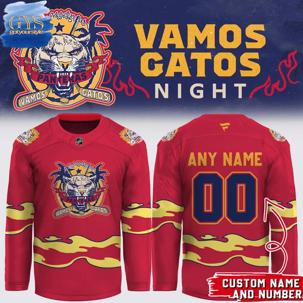 New 2025 Florida Panthers Vamos Gatos Night Custom Hockey Jersey Fan Gift - All Over Printed
