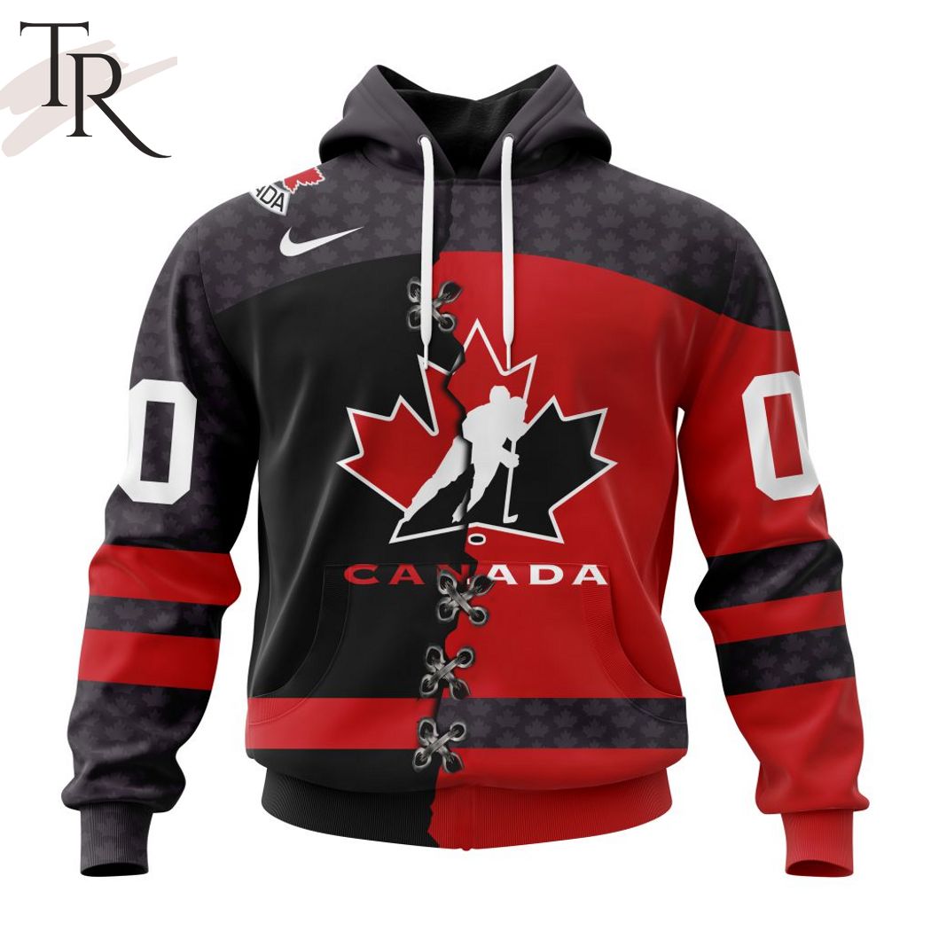 New 2025 Hockey Canada Personalized Red Mix Black Kits Custom Hoodie