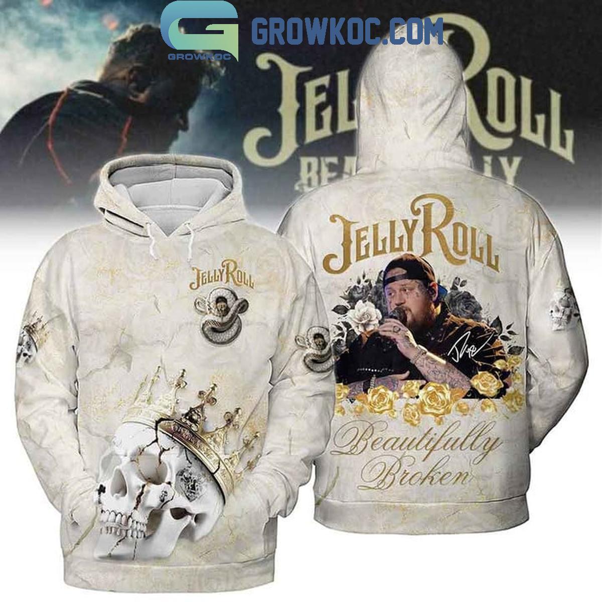 New 2025 Jelly Roll Beautifully Broken Golden Crown Custom Hoodie T-Shirt