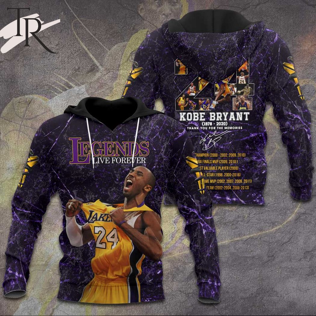 New 2025 Legends Live Forever Kobe Bryant 1978 - 2020 Thank You For The Memories 3D Custom Hoodie