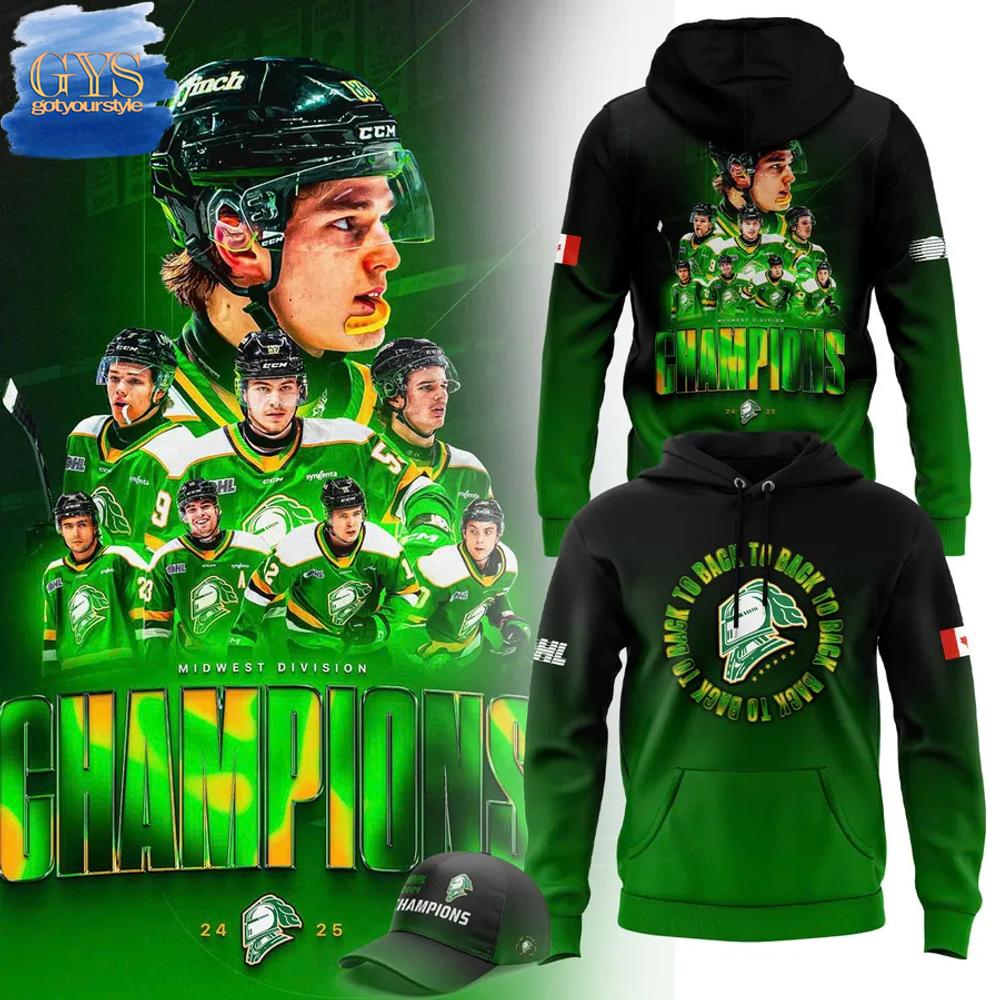 New 2025 London Knights 2025 Midwest Division Champions Custom Hoodie