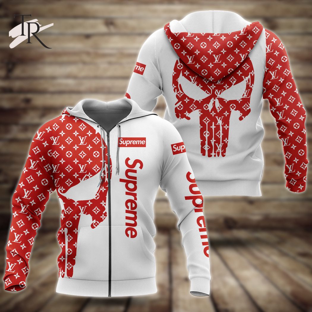New 2025 Louis Vuitton Supreme Punisher Skull Luxury Brand Zipper Custom Hoodie For Men Women Luxury Custom Hoodie Outfit For Fall Outfit