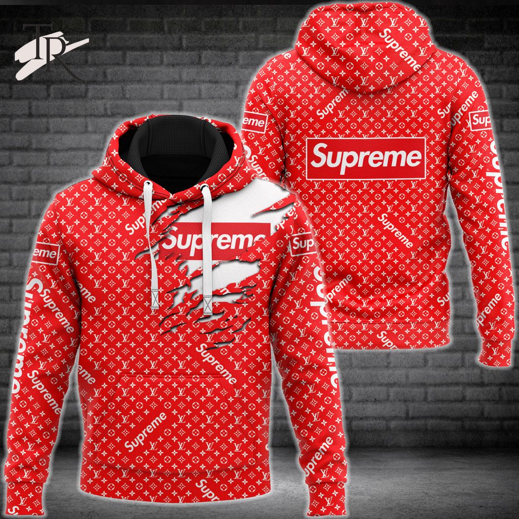 New 2025 Louis Vuitton Supreme Red Luxury Brand Custom Hoodie For Men Women Luxury Custom Hoodie Outfit For Fall Outfit