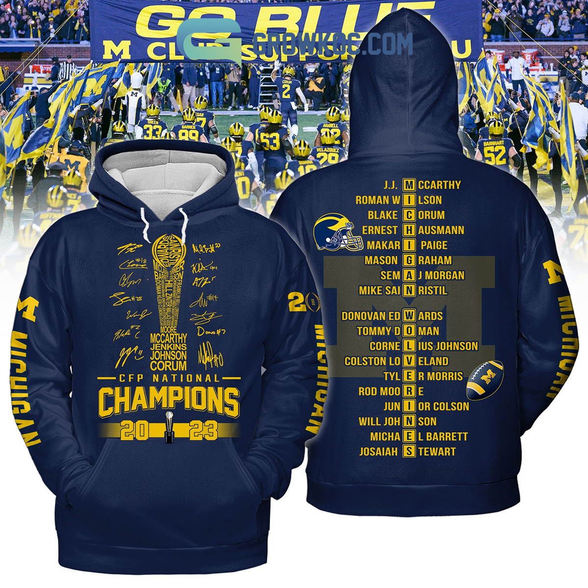 New 2025 Michigan Wolverines CFP National Champions 2023 Navy Custom Hoodie Shirts
